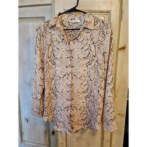 Rose + Olive Womens Blouse Sz Small Pink Snake Print Button Down Long Sleeve